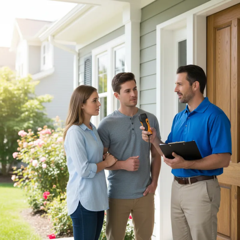 Mold inspector consulting with homeowners