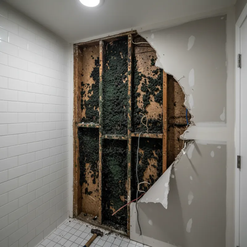 Black mold behind drywall